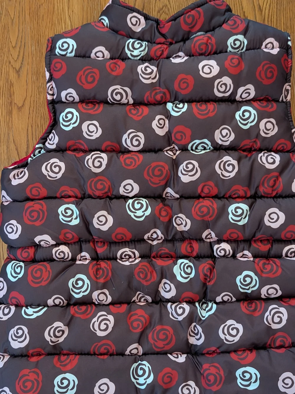 Gymboree Girls Sweet Treats Brown Floral Rose Patterned Fleece Lined Puffer Vest